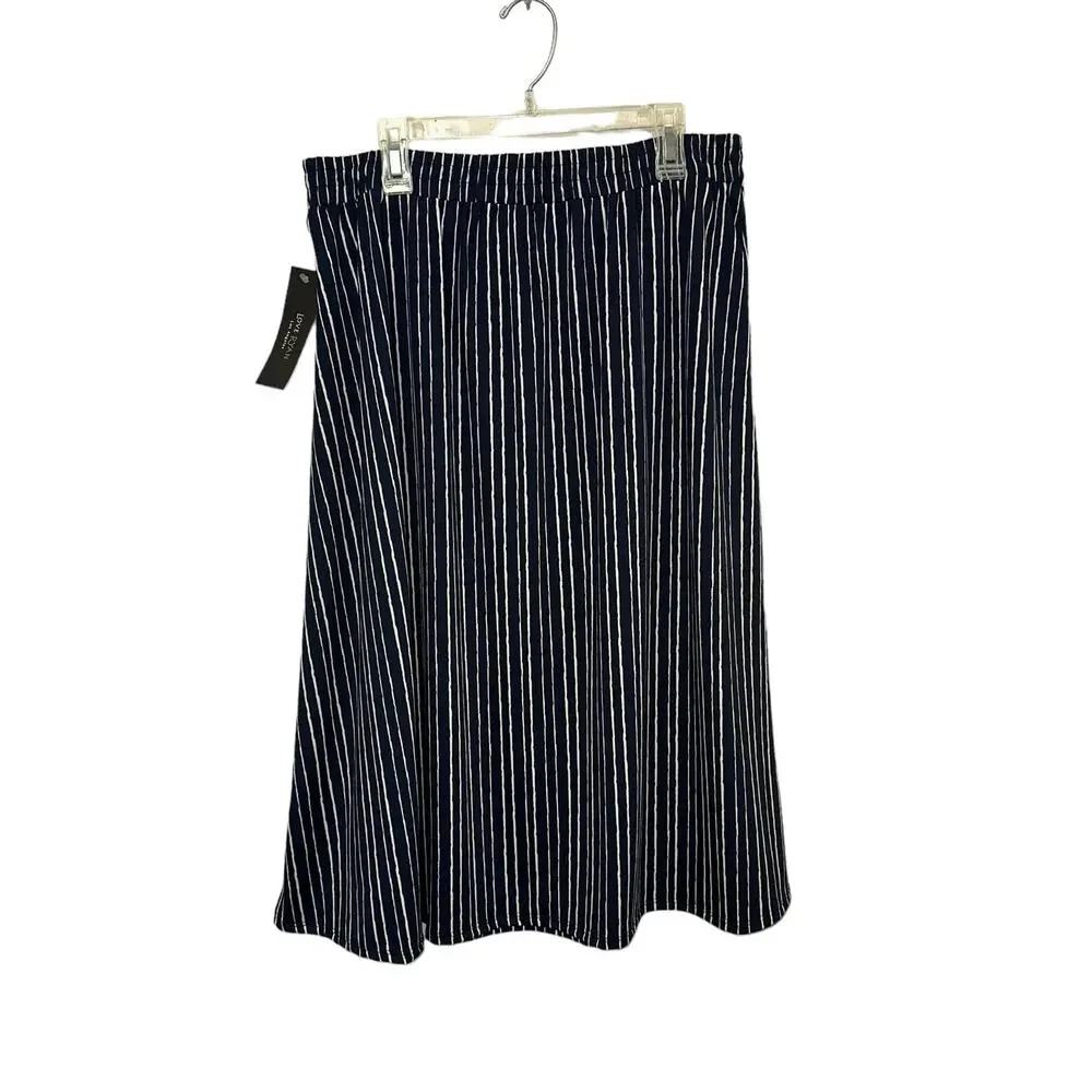 Love Ryan Navy Stripe Midi Skirt XL NWT Elastic Waist Flowy Boho
